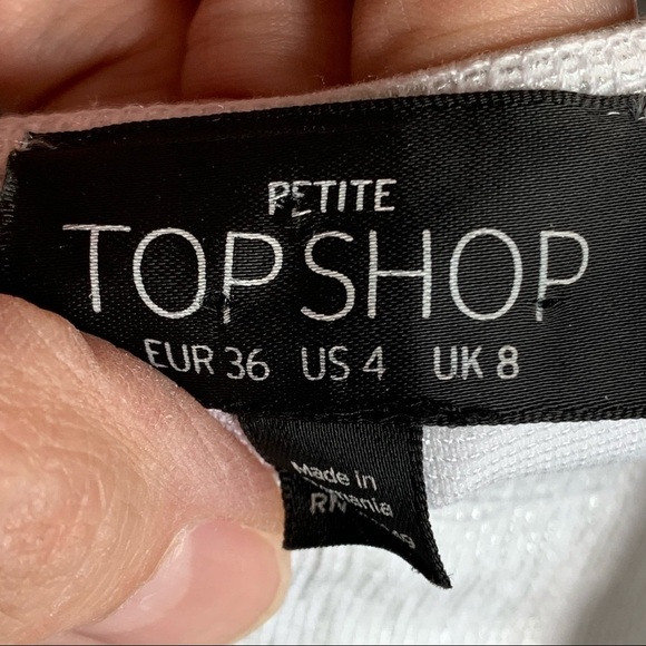 TOPSHOP Knit Fit & Flare Skater Dress Open Back Zipper White Shimmer Metallic - Picture 2 of 16